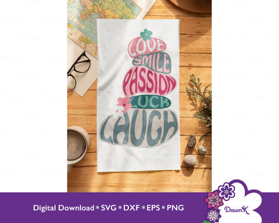 Love Smile Passion Luck Laugh SVG Rock Cairn with Flowers SVG DawnKDesigns 