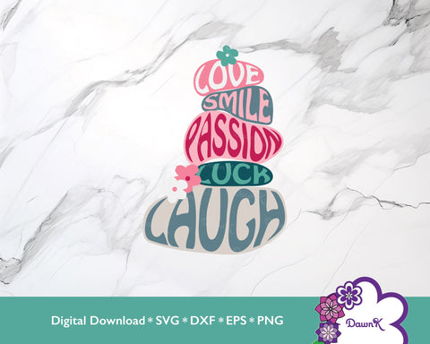 Love Smile Passion Luck Laugh SVG Rock Cairn with Flowers SVG DawnKDesigns 