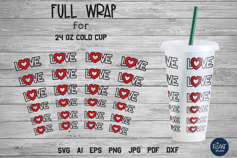 Love SVG Cold Cup Wrap, Full Cup Wrap SVG, Heart SVG. SVG Elinorka 