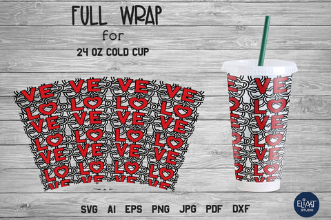 Love SVG Cold Cup Wrap, Full Cup Wrap SVG, Heart SVG. SVG Elinorka 