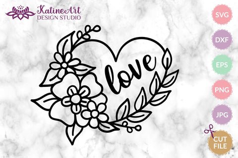 Love svg, heart svg, Heart wreath svg, floral heart svg, heart border svg, heart frame svg, love svg, wedding svg, flower frame svg, Wedding frame, Valentines day svg, svg files for cricut. SVG KatineDesign 