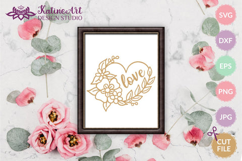 Love svg, heart svg, Heart wreath svg, floral heart svg, heart border svg, heart frame svg, love svg, wedding svg, flower frame svg, Wedding frame, Valentines day svg, svg files for cricut. SVG KatineDesign 