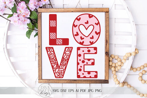 LOVE svg | Valentine's Day SVG | Buffalo Check SVG | Farmhouse Sign | dxf and more! | Printable | Glowforge svg SVG Diva Watts Designs 