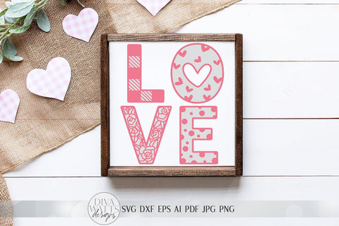 LOVE svg | Valentine's Day SVG | Buffalo Check SVG | Farmhouse Sign | dxf and more! | Printable | Glowforge svg SVG Diva Watts Designs 