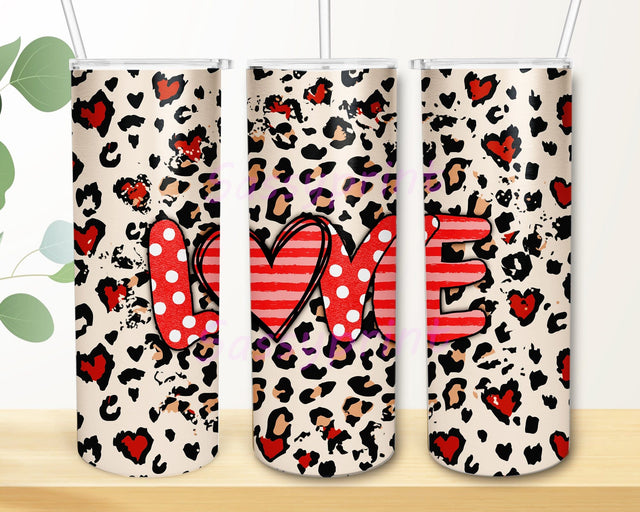 Love Tumbler Png, Valentine Leopard Tumbler Wrap, Valentine 20oz Skinny Tumbler, Valentines Day Tumbler With Lid And Straw, Instant Download Sublimation sassyprint 