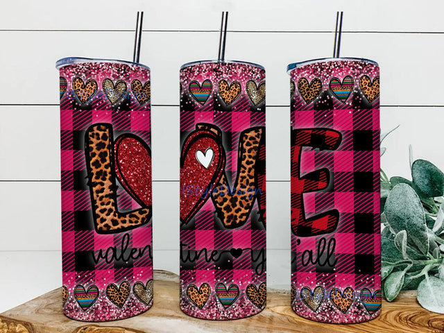 Love Valentine Y'all Tumbler Design, Heart Leopard Tumbler Png, Valentine Plaid Tumbler Wrap, Valentine Day Gift, Instant Download Sublimation iStyleDesign 