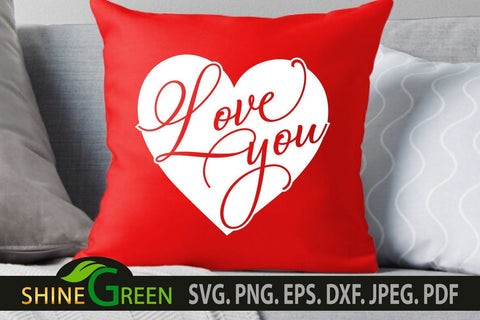 Love You Heart Valentine's Day SVG Design SVG Shine Green Art 
