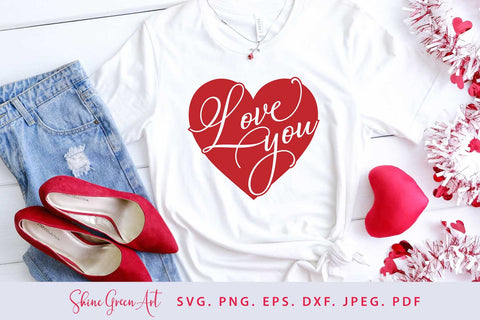 Love You Heart Valentine's Day SVG Design SVG Shine Green Art 