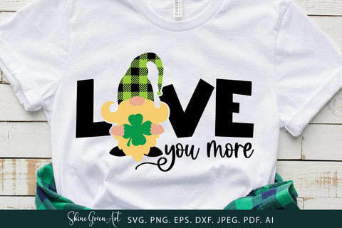 Love You More | St Patrick's Day Buffalo Plaid Gnome SVG Cut File SVG Shine Green Art 