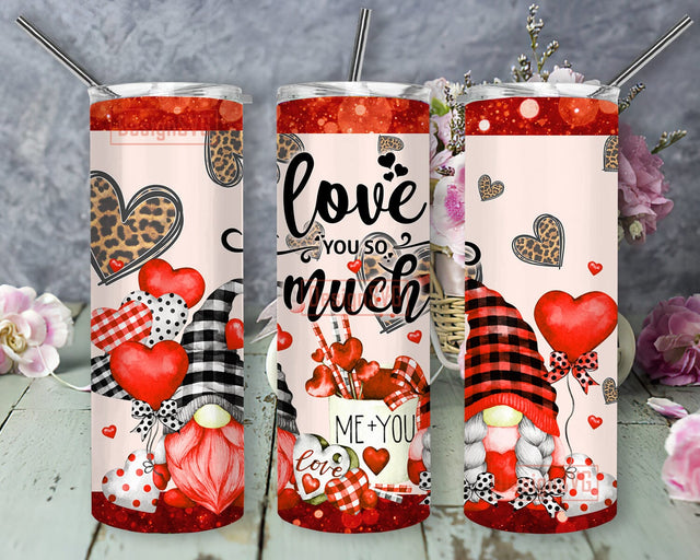 Love You So Much Tumbler Png, Gnomes Valentine Tumbler Design, Heart Leopard Tumbler Wrap, Love Sublimation Png, Valentine's Day Gift, Instant Download Sublimation DesignSVG 