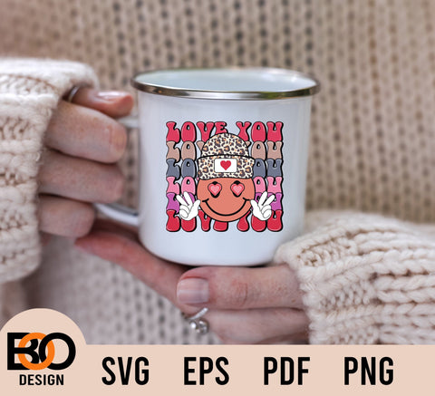 Love You SVG, Smiley Face svg, Retro Valentine svg, Valentine's day png, Valentines Png shirt, Sublimation Designs, Digital File SVG BOO-design 