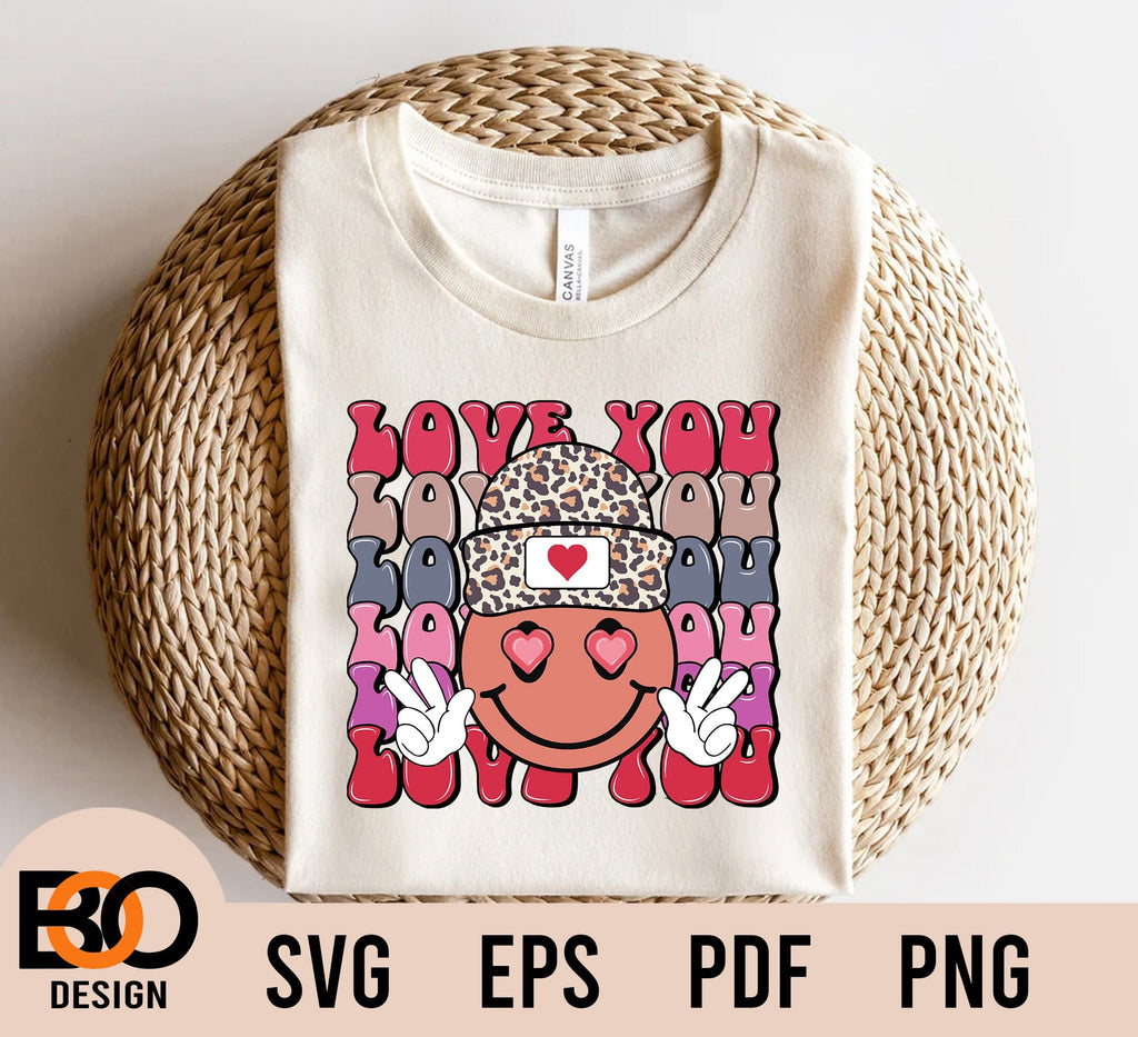 Love You SVG, Smiley Face svg, Retro Valentine svg, Valentine's day png ...