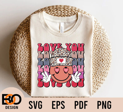 Love You SVG, Smiley Face svg, Retro Valentine svg, Valentine's day png, Valentines Png shirt, Sublimation Designs, Digital File SVG BOO-design 