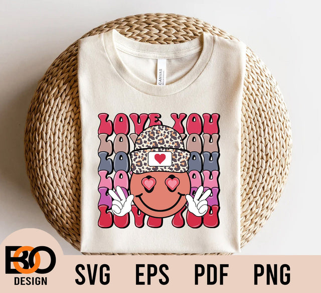 Love You SVG, Smiley Face svg, Retro Valentine svg, Valentine's day png, Valentines Png shirt, Sublimation Designs, Digital File SVG BOO-design 