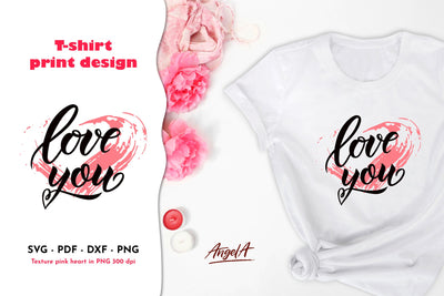 Love you valentines day quote with pink handdrawn heart. SVG SVG Angelina Semenova 