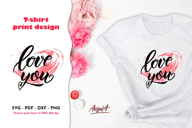 Love you valentines day quote with pink handdrawn heart. SVG SVG Angelina Semenova 