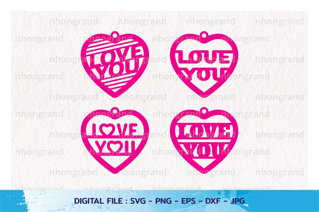 love you with heart modren monogram for earring Silhouette, PNG SVG File, Digital Download SVG nhongrand 