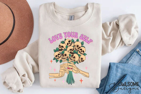 Love Your Self Skull Flower PNG Valentine Sublimation Owlsome.Designs 