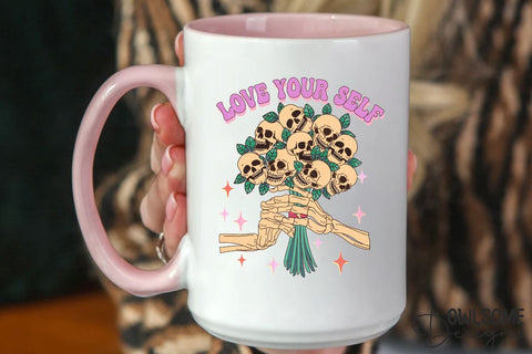 Love Your Self Skull Flower PNG Valentine Sublimation Owlsome.Designs 