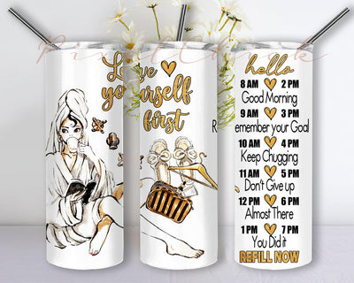 Love Yourself First Tumbler Design, Spa Life 20oz Skinny Tumbler, Yoga Spa Tumbler Png, Beauty Girl Design Png, Inspirational Quote Sublimation Design, Digital Download Sublimation PixelChick 