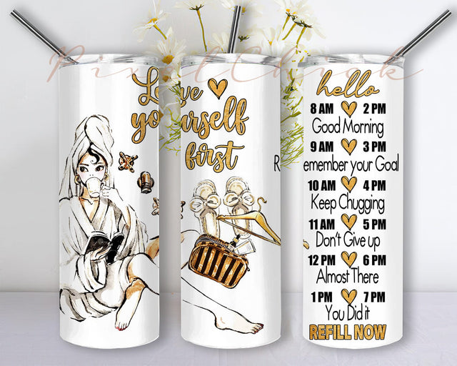 Love Yourself First Tumbler Design, Spa Life 20oz Skinny Tumbler, Yoga Spa Tumbler Png, Beauty Girl Design Png, Inspirational Quote Sublimation Design, Digital Download Sublimation PixelChick 