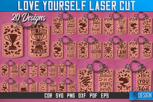 Love Yourself Keychain Laser Cut SVG | Keychain Laser Cut SVG Design | CNC Files SVG Fly Design 