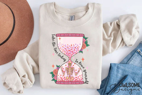 Love Yourself Skeleton Hourglass PNG Valentine Sublimation Owlsome.Designs 