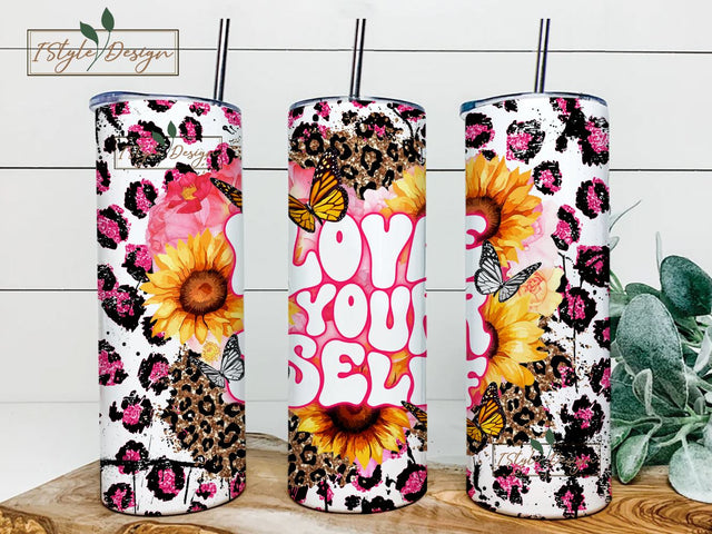 Love Yourself Tumbler Wrap Sublimation Designs Affirmation Tumbler Png 20oz Skinny Sublimation Tumbler Download Png Leopard Seamless Floral Sublimation iStyleDesign 