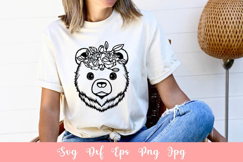 Lovely Bear With Flowers SVG File Free For Commercial Use SVG Sintegra 