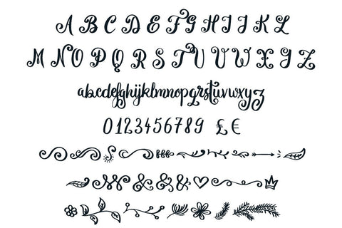 Lovely font with hand drawn ornaments Illustrator Guru 