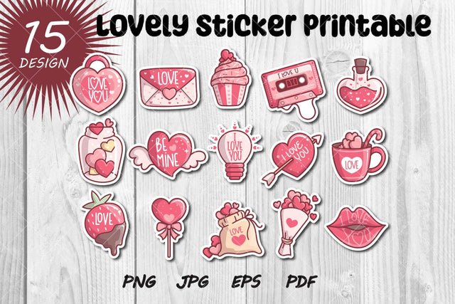 Lovely sticker printable, Valentine sticker png, eps, jpg SVG dadan_pm 
