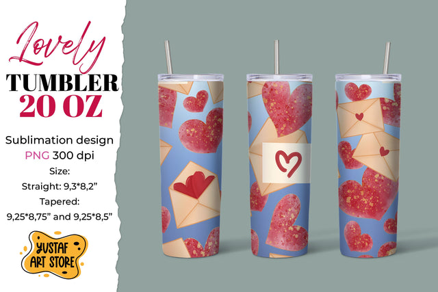 Lovely tumbler 20 oz sublimation design. Hearts and envelope Sublimation Yustaf Art Store 
