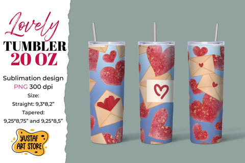 Lovely tumbler 20 oz sublimation design. Hearts and envelope Sublimation Yustaf Art Store 