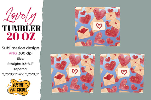 Lovely tumbler 20 oz sublimation design. Hearts and envelope Sublimation Yustaf Art Store 
