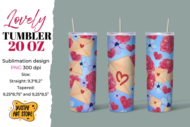 Lovely tumbler 20 oz sublimation. Flowers and envelope Sublimation Yustaf Art Store 