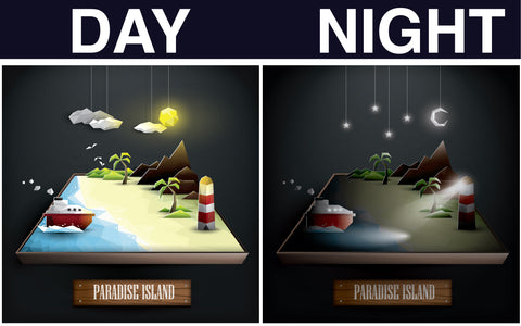 Low poly Paradise island during the day & night illustration SVG naemmiah021 