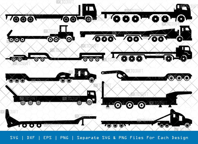 Lowboy Trailer Truck Silhouette, Lowboy Trailer Truck SVG, Truck Svg, Trucker Svg, Lowboy svg, Lowboy Trailer Truck Bundle, SB00950 SVG ETC Craft 