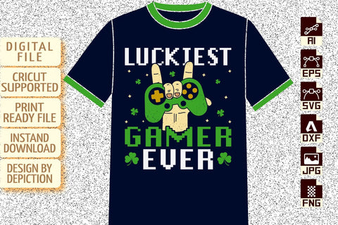 Luckiest Gamer Ever Patrick's Day T-Shirt, St. Patrick's Day Gamer Shirt, Patrick's Day Gamer Shirt Print Template Sketch DESIGN Depiction Studio 