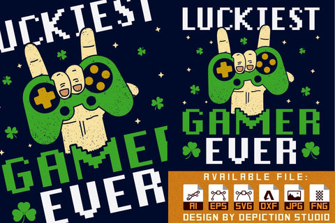 Luckiest Gamer Ever Patrick's Day T-Shirt, St. Patrick's Day Gamer Shirt, Patrick's Day Gamer Shirt Print Template Sketch DESIGN Depiction Studio 