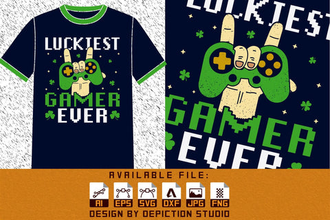 Luckiest Gamer Ever Patrick's Day T-Shirt, St. Patrick's Day Gamer Shirt, Patrick's Day Gamer Shirt Print Template Sketch DESIGN Depiction Studio 