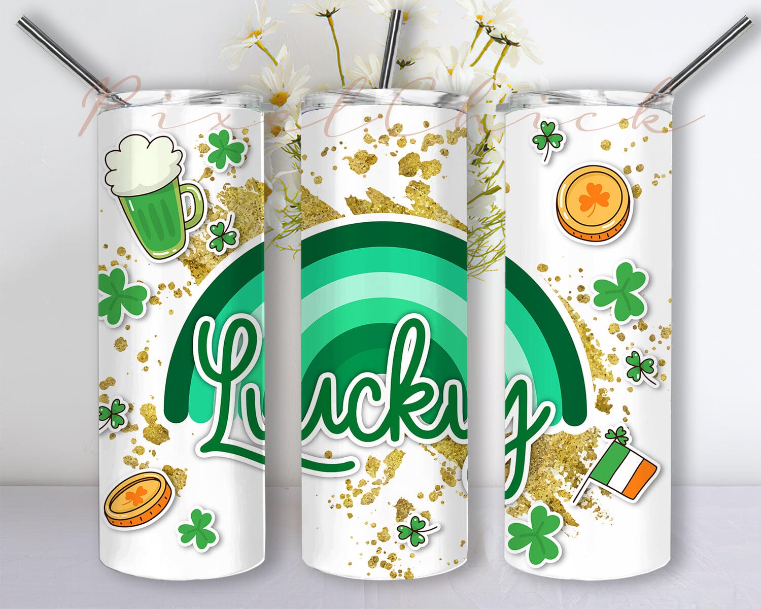 Green Four Leaf Clover tumbler, St.Patrick's Day tumbler