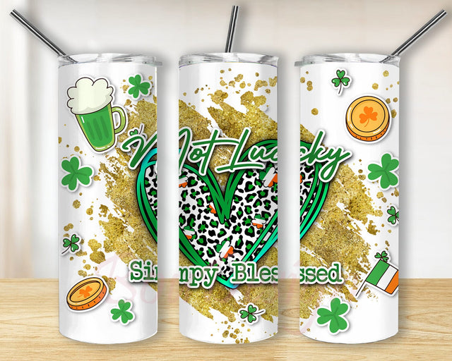 Lucky Blessed 20oz Skinny Tumbler Png, Clover Tumbler, St Patricks Day Tumbler, Not Lucky Blessed Png, Lucky Png, Lucky Tumbler, Heart Leopard Tumbler Sublimation BouDesign 
