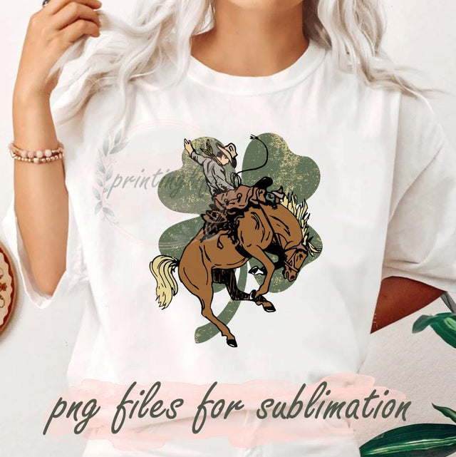 Lucky Bronc Horse Western Digital Download, Western St Patrick’s Day png, Cowgirl western designs, lucky western sublimation png Sublimation PrintingLife 