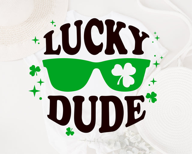 Lucky Dude Svg, Shamrock Lucky Dude with Sunglasses Svg, Boys St. Patrick's Day Svg, Boys St Patrick Shirt Svg, Retro St. Patty's Day Svg SVG Fauz 