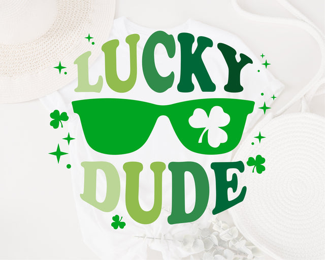Lucky Dude Svg, Shamrock Lucky Dude with Sunglasses Svg, Boys St. Patrick's Day Svg, Boys St Patrick Shirt Svg, Retro St. Patty's Day Svg SVG Fauz 