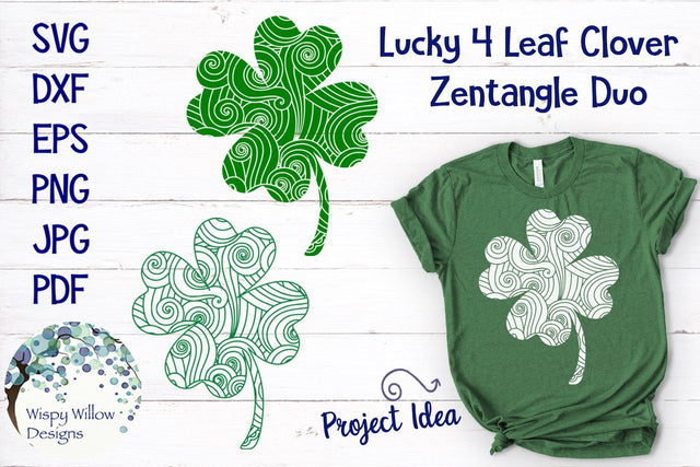 Lucky Four Leaf Clover Zentangle SVG Wispy Willow Designs 