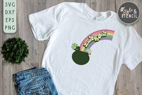 Lucky Girl SVG - Lucky - St Patricks Day - Rainbow SVG Style and Stencil 