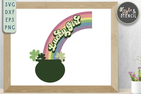 Lucky Girl SVG - Lucky - St Patricks Day - Rainbow SVG Style and Stencil 