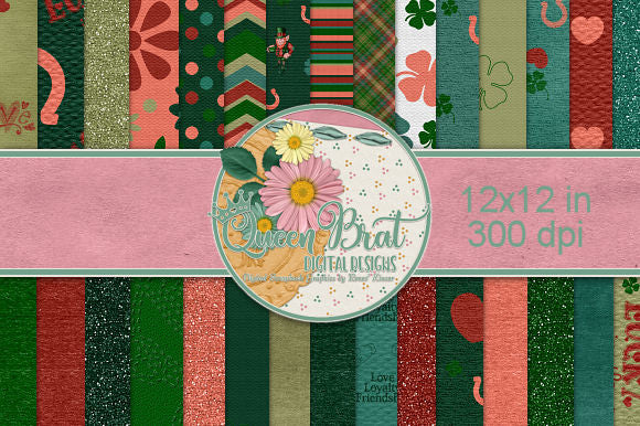 Lucky In Love Papers Digital Pattern QueenBrat Digital Designs 