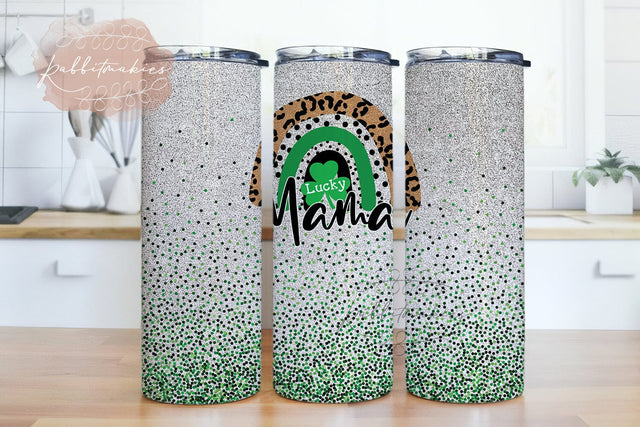 Lucky mama leopard green glitter tumbler, lucky clover 20oz skinny tumbler design | digital download, png, sublimation, tumbler wrap Sublimation Rabbitmakies 